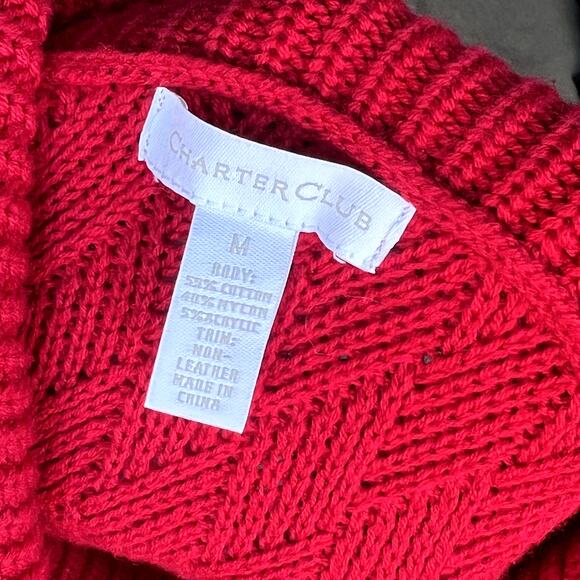 Charter Club Red Knit Pullover Sweater,Cowl Neck,Side slits,Cotton blend Size M - Picture 3 of 8